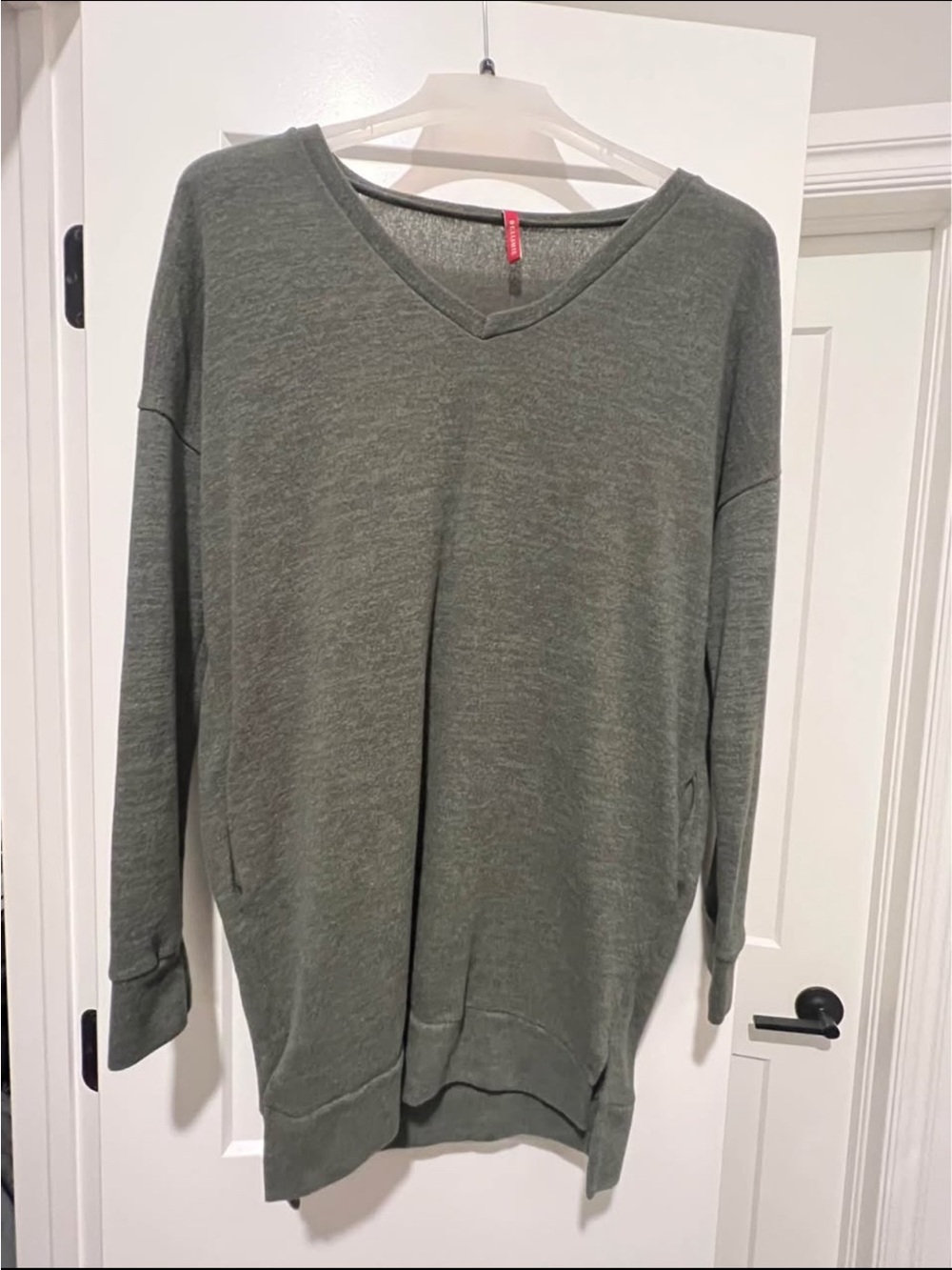 Bellamie Dark Olive V-Neck Knit Dress W/ Pockets